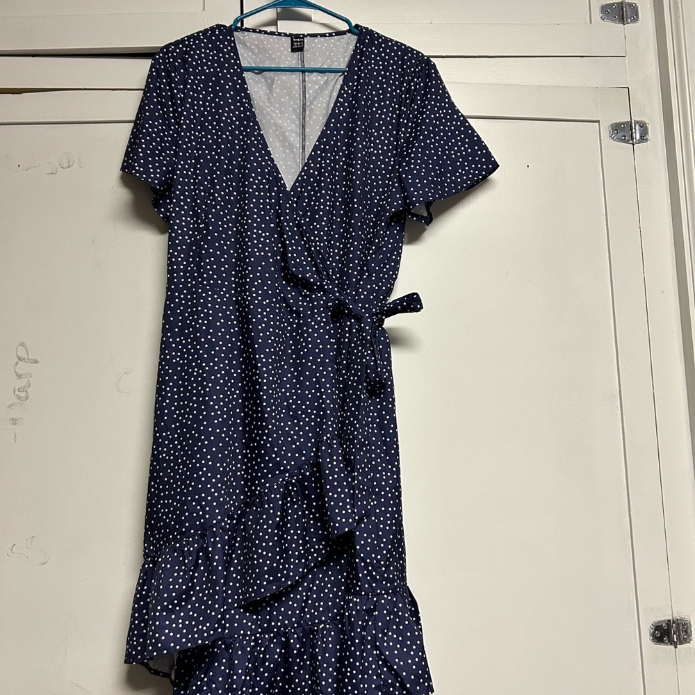 SHEIN Navy Asymmetrical Polka Dot Dress